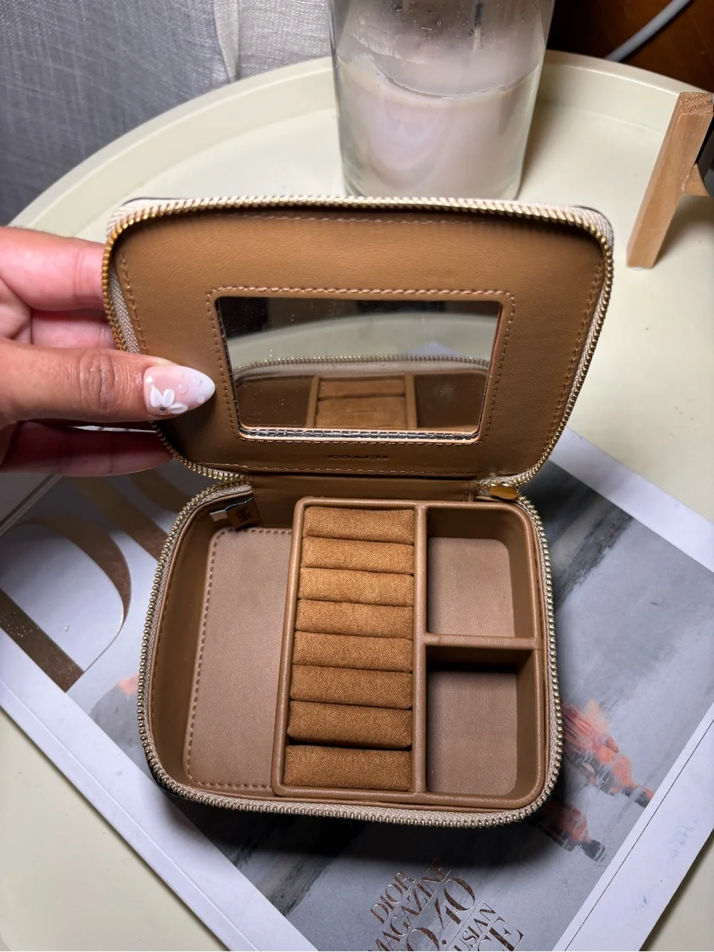 Coach Large Jewelry Box Cream Signature Canvas Zip Pouch